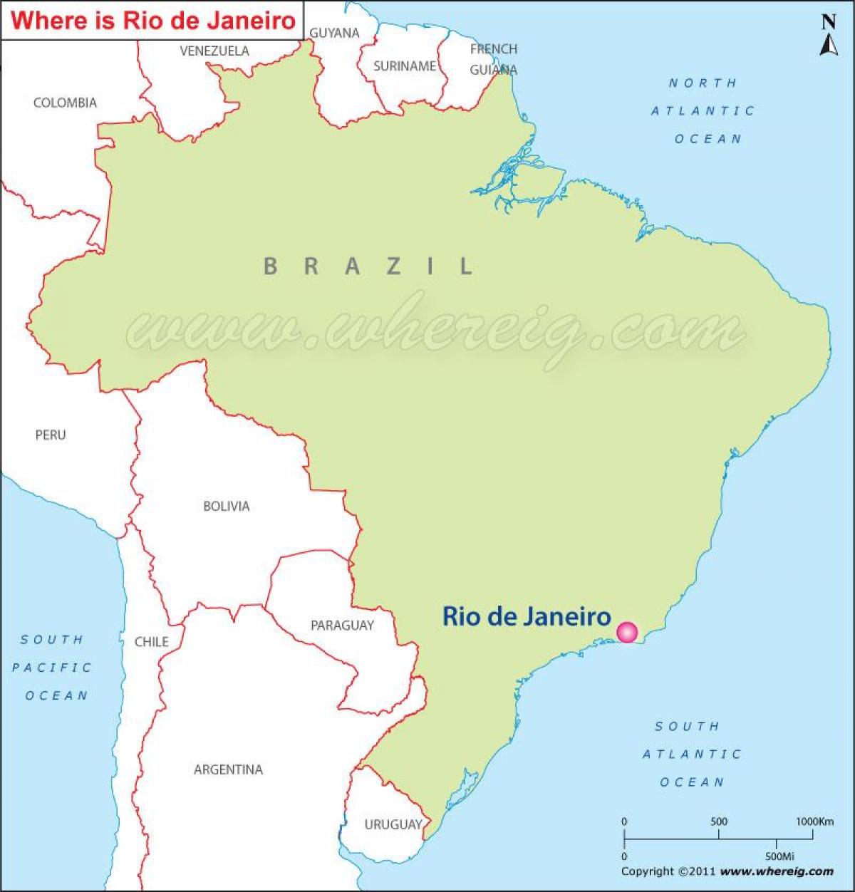 Ο χάρτης του Ρίο ντε Τζανέιρο στη Βραζιλία
