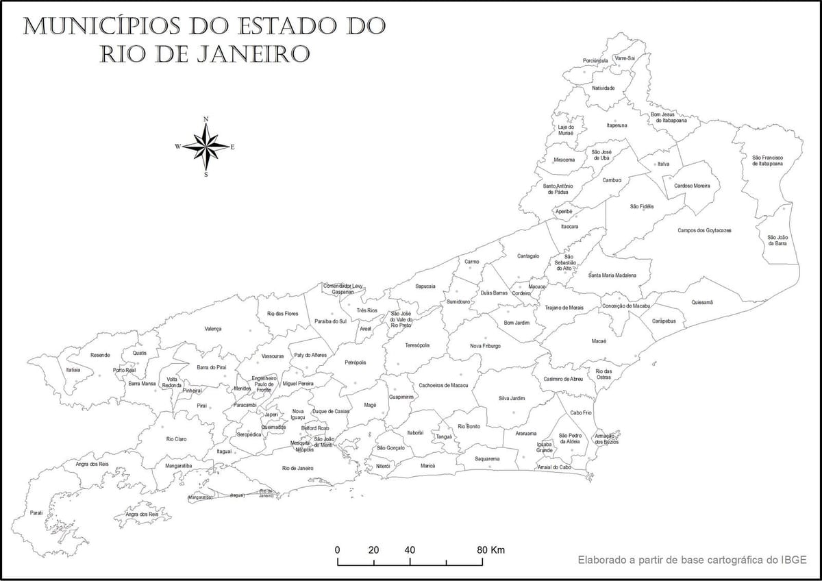 Ο χάρτης του Ρίο ντε Τζανέιρο, μαύρο και άσπρο