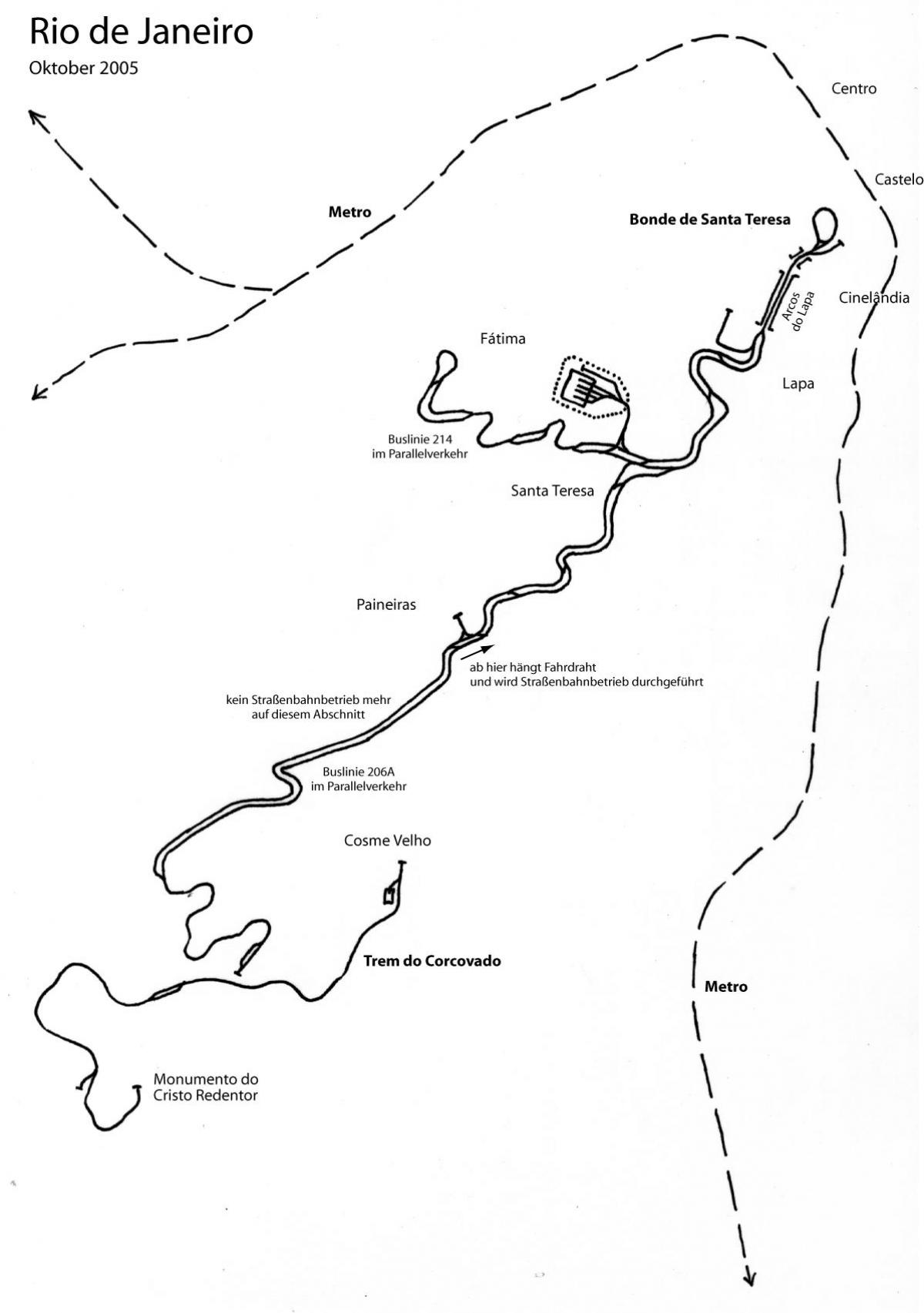 Χάρτης της Santa Teresa tram - Γραμμή 2
