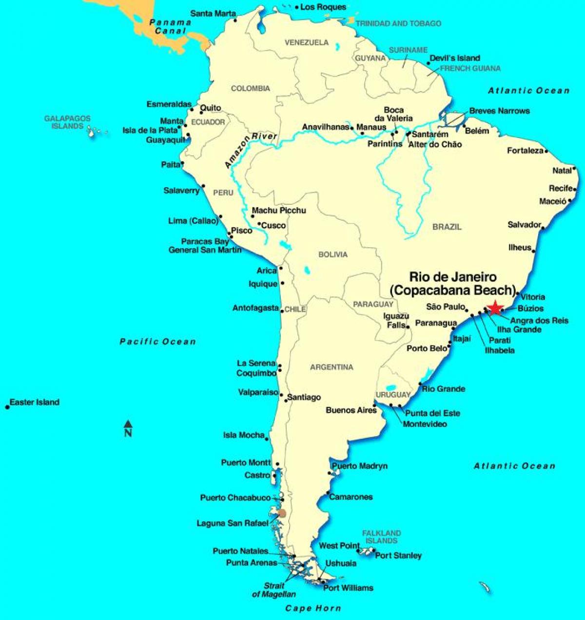 Ο χάρτης του Ρίο ντε Τζανέιρο στη Νότια Αμερική