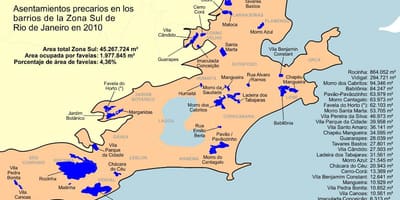 Χάρτης της φαβέλες Νότια ζώνη του Ρίο ντε Τζανέιρο